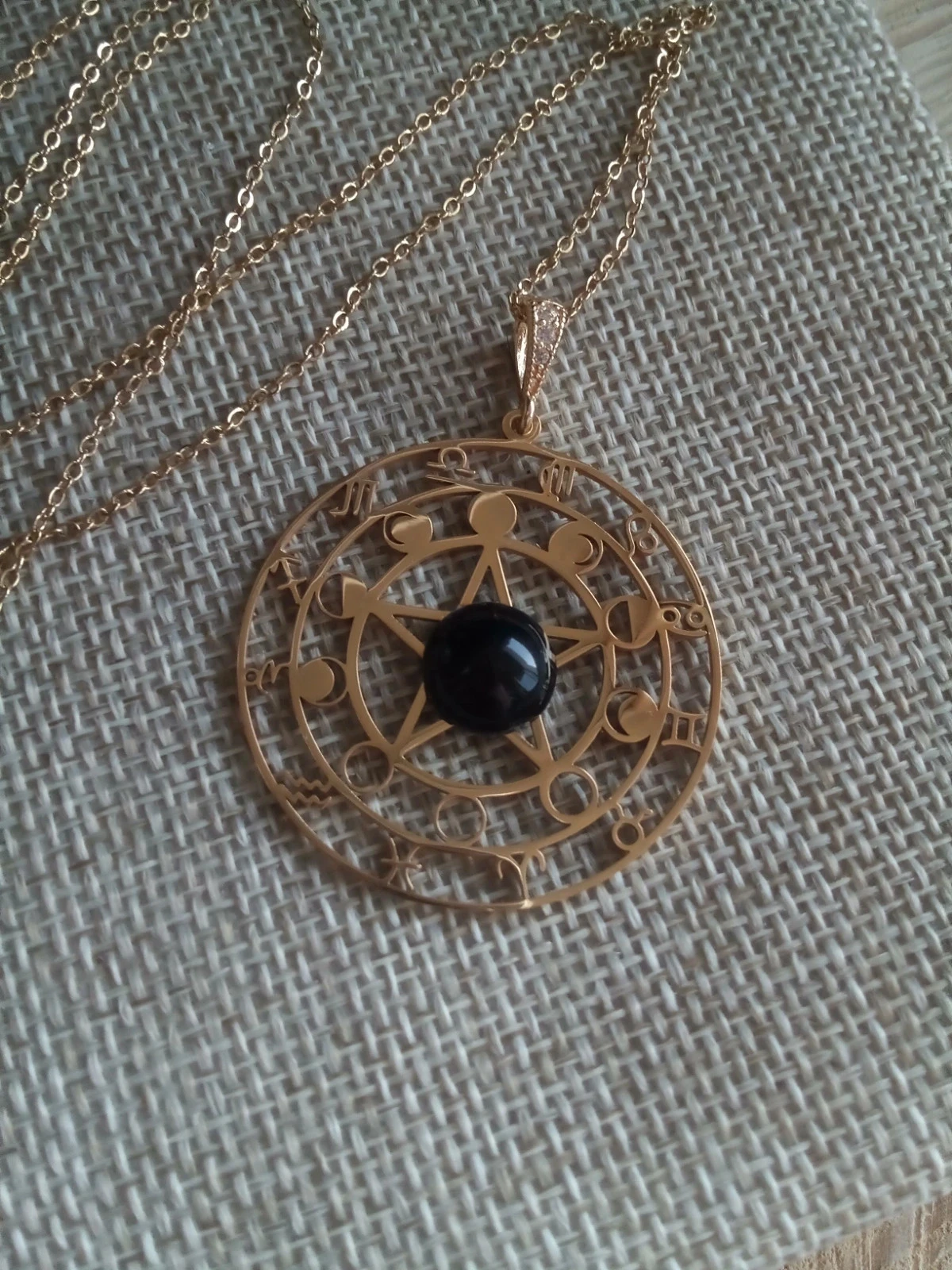 Colar de obsidiana negra e medalhão estrela astro – photo 2